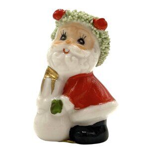 Vintage Napcoware Bone China Miniature Santa Holding Bag Gifts 2" Spaghetti Trim